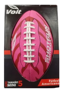 Balón de fútbol americano rosa y rojo Voit tamaño 5 mini con diseño a rayas.