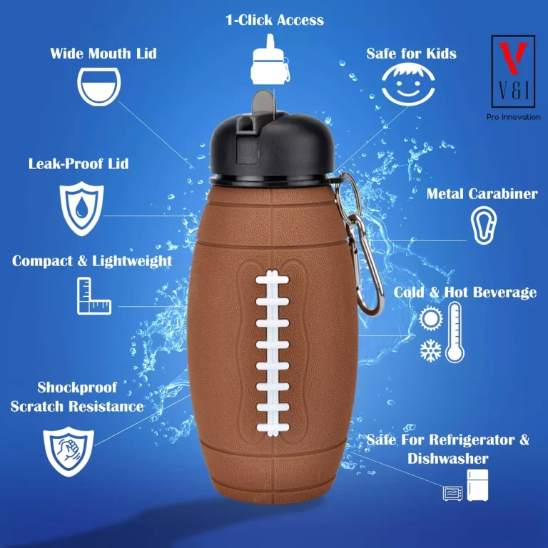 Botella deportiva infantil en forma de balón de fútbol americano, ideal para mantener a los niños hidratados durante sus actividades deportivas.