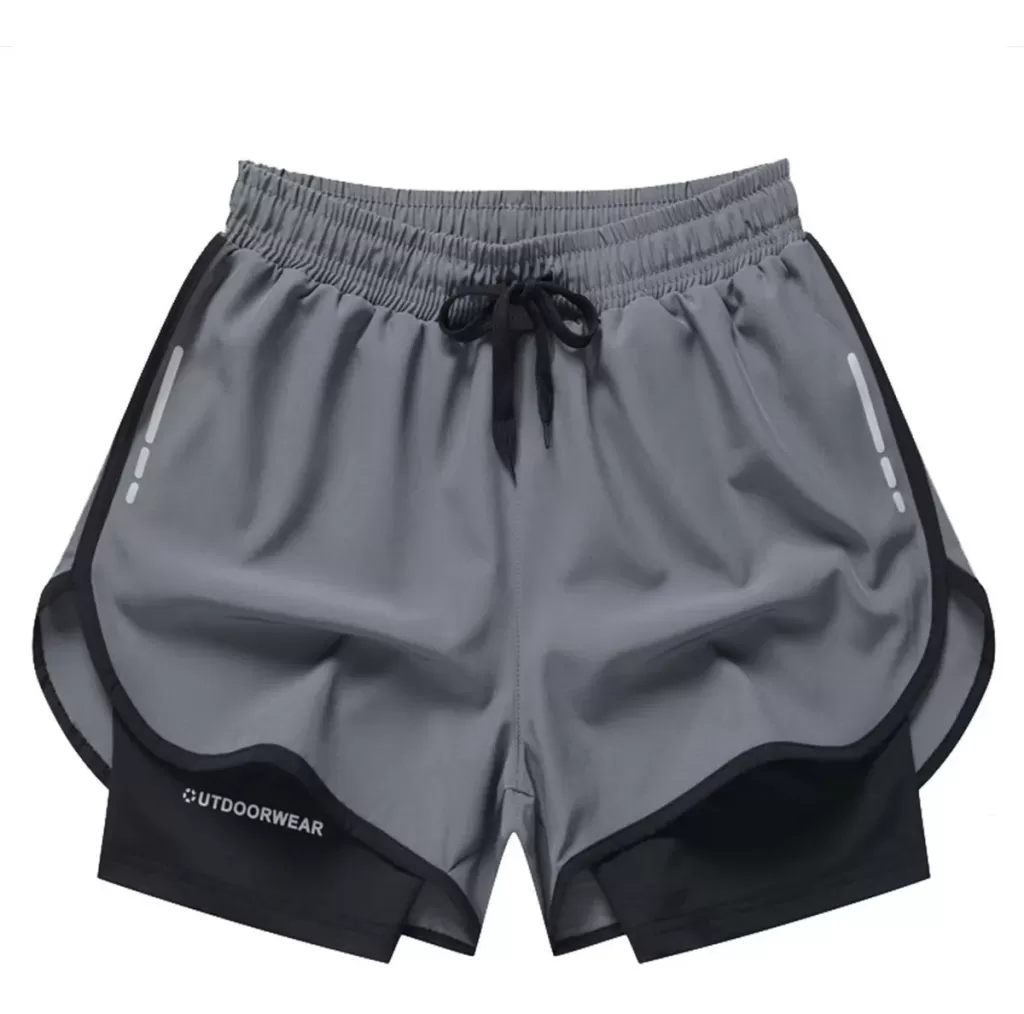 Short deportivo 2 en 1 con licra para hombre, color gris